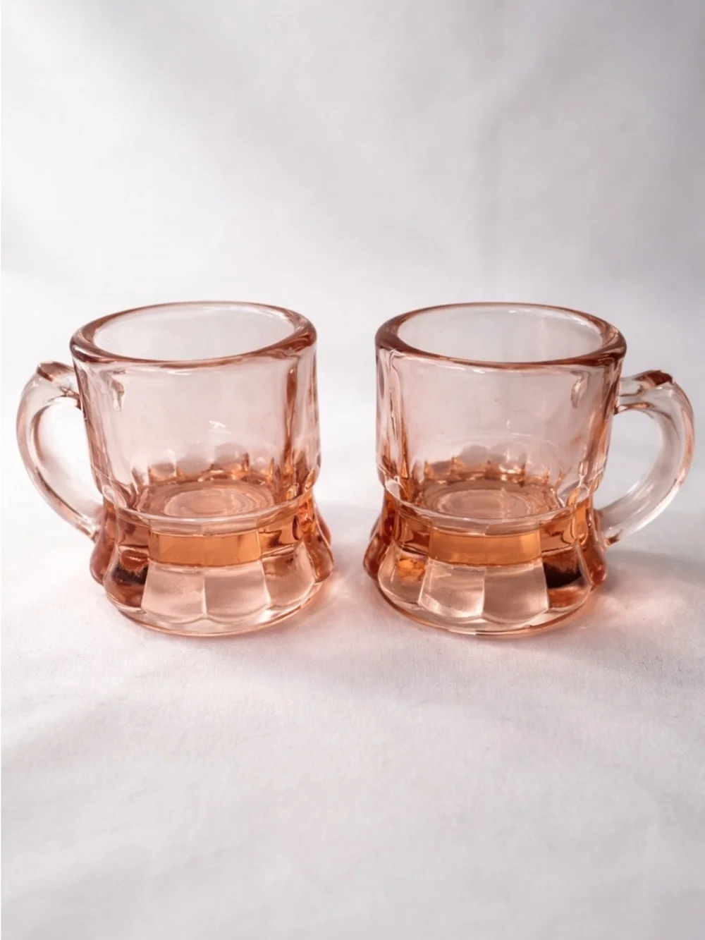Vintage Pink Depression Glass Mini Mug Shot Glass Set of 2 | Toothpick Holders